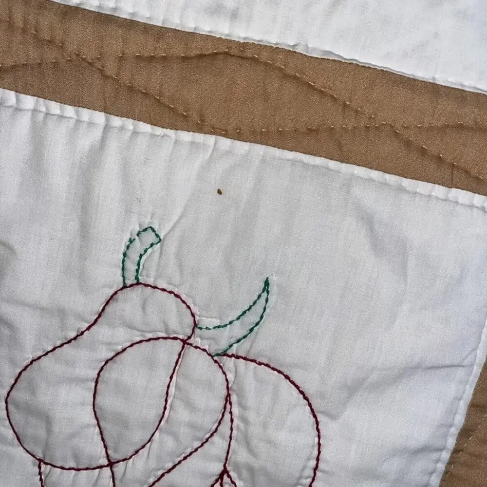 Vtg Queen Quilt Embroidered Rose Motif Patchwork Made By Arline Myers 109x38